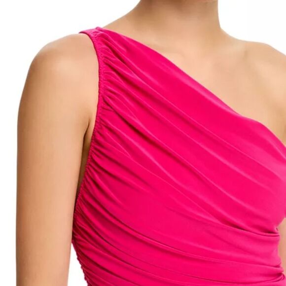 NWT Norma Kamali "Diana" Hot Pink (Rose) One Shoulder Ruched Gown sz.XS Ret $275 - Picture 2 of 12